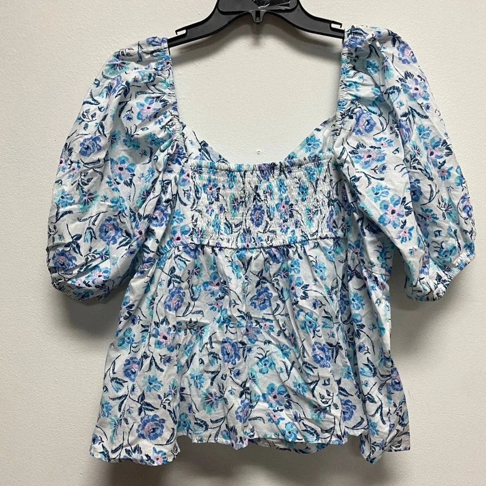 Lauren Conrad Milkmaid Floral Blouse Smocked Ruched Square Neck XXL Cottagecore - Picture 5 of 7